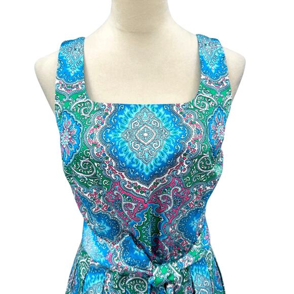 Talbots Blue Paisley Print Belted Sleeveless Fit & Flare Midi Dress Maximalist - Picture 6 of 12